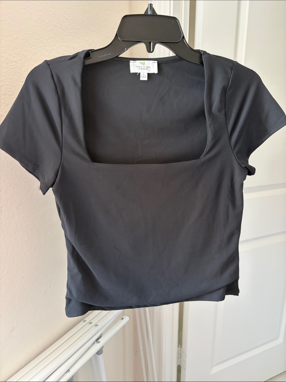 Black Square Neck Short Sleeve Top